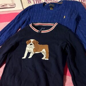 Polo by Ralph Lauren Navy Crewneck Sweater Janie and Jack Dog Motif and Red-Trim